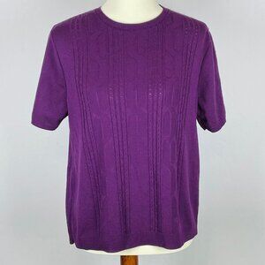 Alfred Dunner SS Lightweight Sweater Sz S Aubergine Purple Openwork Stitching